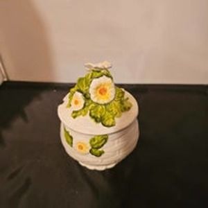 Vintage Geo Z Lefton Rustic Daisy #3858 Sugar Bowl Jam Pot Japan White Basket
